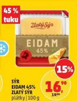 Penny Market ZLATÝ SÝR eidam 45 % plátky nabídka