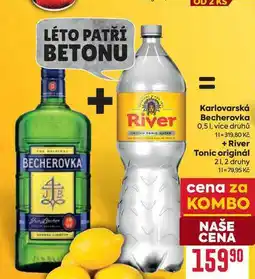 Billa Karlovarská Becherovka 0,51 + River Tonic originál 2l nabídka