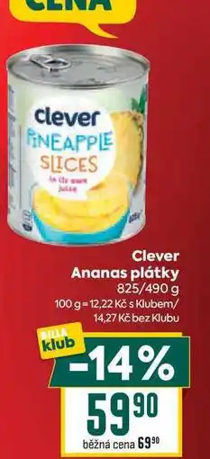 Billa Clever Ananas plátky 825/490 g nabídka