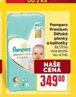 Billa Pampers premium Dětské plenky a kalhotky 32/72 ks nabídka