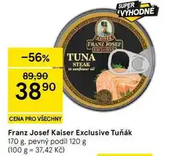Tesco Franz Josef Kaiser Exclusive Tuňák, 170 g. pevný podíl 120 g nabídka