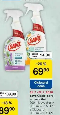 Tesco Savo Čisticí sprej univerzální, 700 ml, dva druhy nabídka