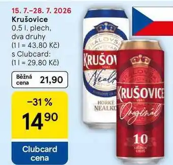 Tesco Krušovice, 0.5 l, plech, dva druhy nabídka