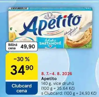 Tesco Apetito tavený sýr, 140g, vybrané druhy nabídka