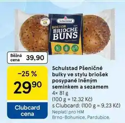 Tesco Schulstad Pšeničné bulky ve stylu briošek posypané Iněným semínkem a sezamem, 4× nabídka