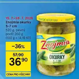 Tesco Znojmia okurky 5-7 cm, 520 g. pevný podíl 260 g nabídka