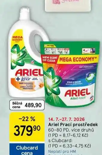 Tesco Ariel Prací prostředek, 60-80 PD, více druhů nabídka