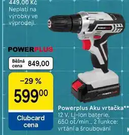 Tesco Powerplus Aku vrtačka, 12 V. Li-Ion baterie. 650 ot/min.. 2 funkce: vrtání a šroubování nabídka