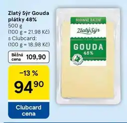 Tesco Zlatý sýr Gouda plátky 48% nabídka