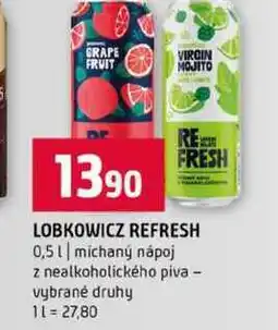 Terno LOBKOWICZ REFRESH 0,5l míchaný nápoj z nealkoholického piva vybrané druhy nabídka