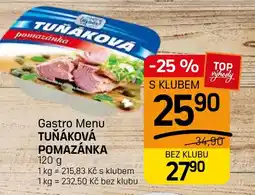 Flop Gastro Menu Tuňáková pomazánka nabídka