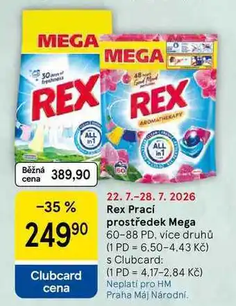 Tesco Rex Prací prostředek Mega, 60-88 PD, více druhů nabídka