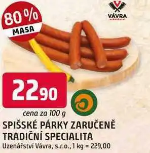 Trefa SPIŠSKÉ PÁRKY nabídka