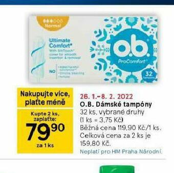 Tesco O.b. dámské tampony nabídka
