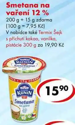 CBA Smetana na vaření 12%, 200 g + 15 g zdarma nabídka