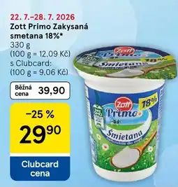 Tesco Zott Primo Zakysaná smetana 18% nabídka