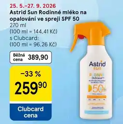 Tesco Astrid Sun Rodinné mléko na opalování ve spreji SPF 50 nabídka