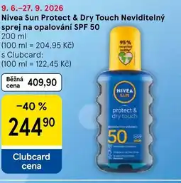 Tesco Nivea Sun Protect & Dry Touch Neviditelný sprej na opalování SPF 50 nabídka