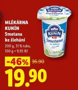 Lidl MLÉKÁRNA KUNÍN Smetana ke šlehání nabídka