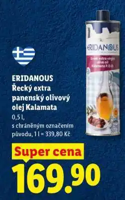 Lidl ERIDANOUS Řecký extra panenský olivový olej Kalamata nabídka