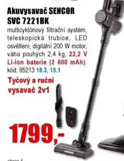 EVA Akuvysavač SENCOR SVC 7221BK nabídka