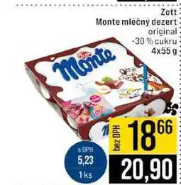 Jip Zott Monte mléčný dezert original -30% cukru nabídka