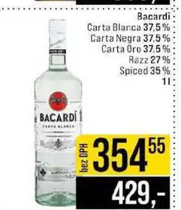 Jip Bacardi Carta Blanca 37,5% Carta Negra 37,5% Carta Oro 37,5% Razz 27% Spiced 35% nabídka
