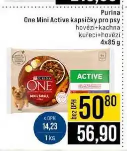 Jip Purina One Mini Active kapsičky pro psy hovězí+kachna kuřecí+hovězí 4x85g nabídka