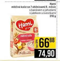 Jip Hami mléčná kaše se 7 obilninami 8 měsíc s banánem a jahodami s jablkem a švestkami nabídka