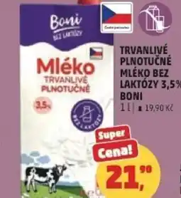 Penny Market Trvanlivé plnotučné mléko bez laktózy 3,5% boni nabídka