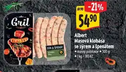 Albert Albert Masová klobása se sýrem a špenátem nabídka