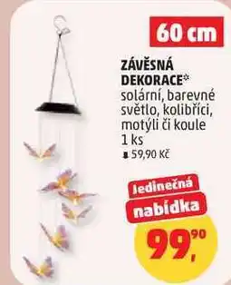 Penny Market ZÁVĚSNÁ DEKORACE solární, barevné světlo, kolibříci, motýli či koule, 1 ks nabídka