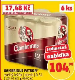 Penny Market GAMBRINUS PATRON světlý ležák plech nabídka