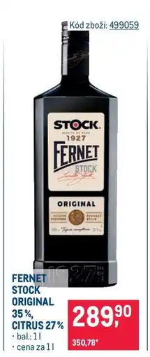 Makro FERNET STOCK ORIGINAL 35 %, CITRUS 27 % nabídka