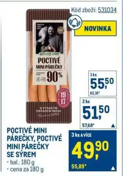 Makro POCTIVÉ MINI PÁREČKY, POCTIVÉ MINI PÁREČKY SE SÝREM nabídka