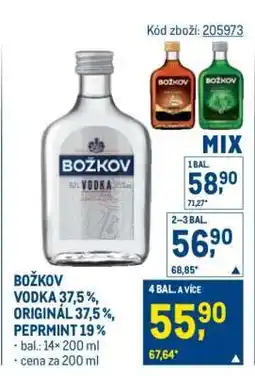 Makro BOŽKOV VODKA 37,5 %, ORIGINÁL 37,5 %, PEPRMINT 19 % nabídka
