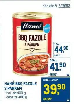 Makro HAMÉ BBQ FAZOLE S PÁRKEM nabídka