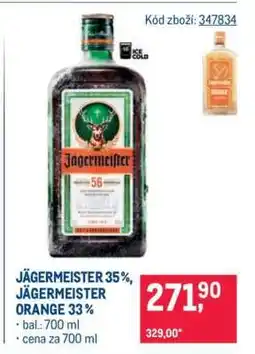 Makro JÄGERMEISTER 35 %, JÄGERMEISTER ORANGE 33 % nabídka
