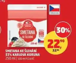 Penny Market Smetana ke šlehání 33% Karlova Koruna nabídka