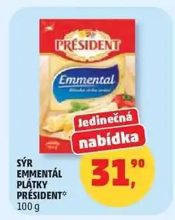Penny Market Sýr Emmentál plátky Président nabídka