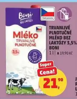 Penny Market TRVANLIVÉ PLNOTUČNÉ MLÉKO BEZ LAKTÓZY 3,5% BONI nabídka