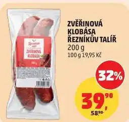 Penny Market ZVĚŘINOVÁ KLOBÁSA ŘEZNÍKŮV TALÍŘ nabídka