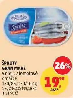Penny Market ŠPROTY GRAN MARE v oleji, v tomatové omáčce, 170/85 nabídka