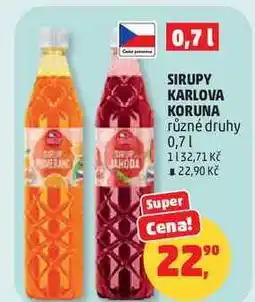 Penny Market SIRUPY KARLOVA KORUNA různé druhy nabídka