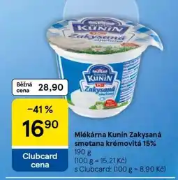 Tesco Mlékárna Kunín Zakysaná smetana krémovitá 15% nabídka