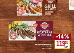 Billa Grilovací klobásy nabídka