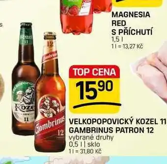 Flop VELKOPOPOVICKÝ KOZEL 11 GAMBRINUS PATRON 12 vybrané druhy nabídka