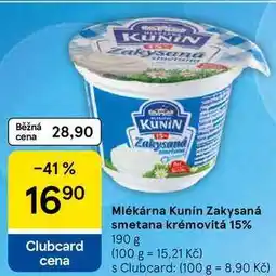 Tesco Mlékárna Kunín Zakysaná smetana krémovitá 15% nabídka