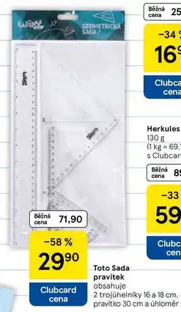 Tesco Toto Sada pravítek, obsahuje 2 trojúhelníky 16 a 18 cm, pravítko 30 cm a úhloměr nabídka