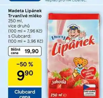 Tesco Madeta Lipánek Trvanlivé mléko, 250 ml, více druhů nabídka